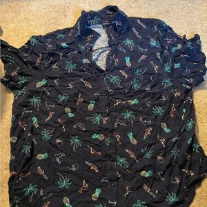 Tropical Print Blue Button-Up Shirt